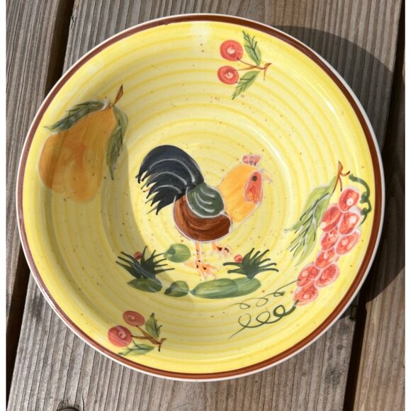 Hand-Painted Yellow Tuscan Rooster Ceramic Serving Bowl - Picture 2 of 13